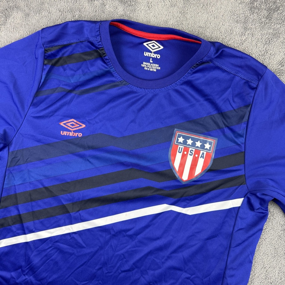 Umbro USA Soccer Shirt Mens Large Blue Short Sleeve Performance Training Top‎